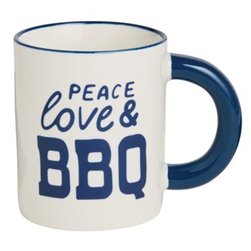 Henry's Cook White & Blue Stoneware Coffee Mug - Peace Love & BBQ, 16 oz