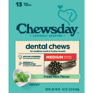 Chewsday Dental Dog Chews Medium - Fresh Mint, 13 ct