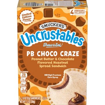 Smucker's Uncrustables PB Choco Craze Frozen Sandwiches - Peanut Butter & Chocolate Hazelnut, 4 ct