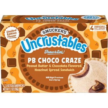 Smucker's Uncrustables PB Choco Craze Frozen Sandwiches - Peanut Butter & Chocolate Hazelnut, 4 ct
