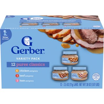 Gerber Puree Classics Baby Food Variety Pack, 2.5 oz Jars