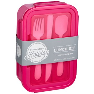 Destination Holiday Lunch Kit & Utensils - Pink, 8.3" x 5.6"