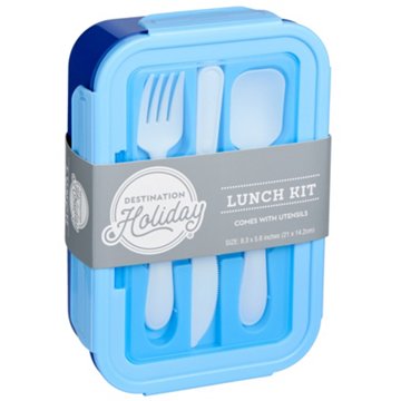 Destination Holiday Lunch Kit & Utensils - Blue, 8.3" x 5.6"