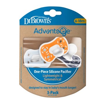Dr Browns Advantage 1 Piece Silicone Pacifier for 6-18 Months - Blue, 3 ct