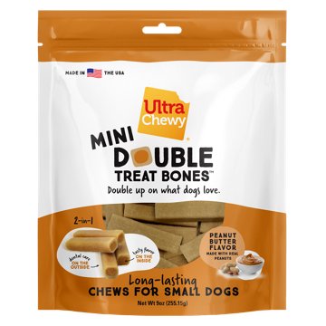Ultra Chewy Mini Double Dog Treat Bones - Peanut Butter