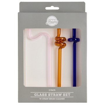 Destination Holiday Glass Straw Set with Cleaning Brush