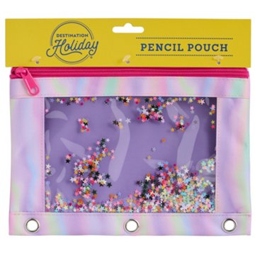 Destination Holiday Pencil Pouch - Pink Glitter