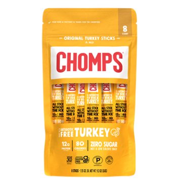 Chomps 12g Protein Original Turkey Jerky Meat Sticks, 8 ct