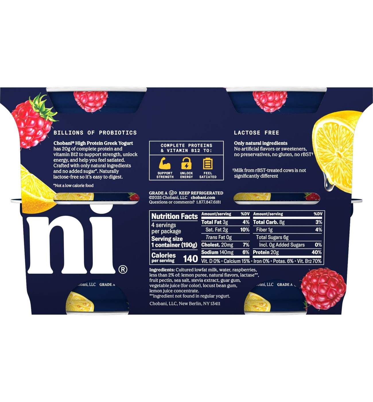 Chobani 20G Protein Low Fat Raspberry Lemon Greek Yogurt - Shop Yogurt ...