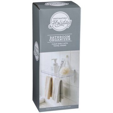 Destination Holiday Bathroom Shelf with Hooks Organizer - Clear, 11.8" x 5.9"