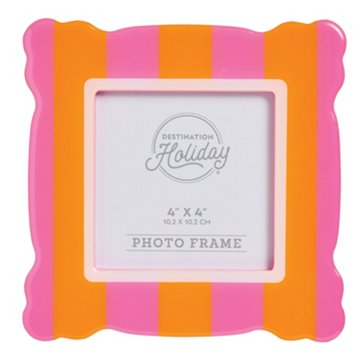 Destination Holiday Pink & Orange Striped Photo Frame, 4" x 4"