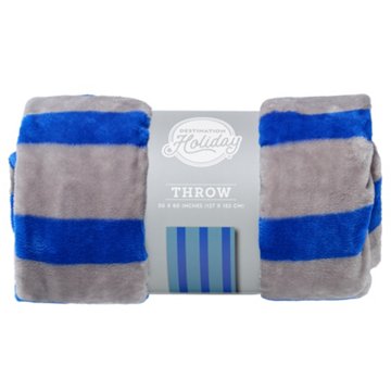 Destination Holiday Blue & Gray Striped Fleece Throw Blanket, 50" x 60"