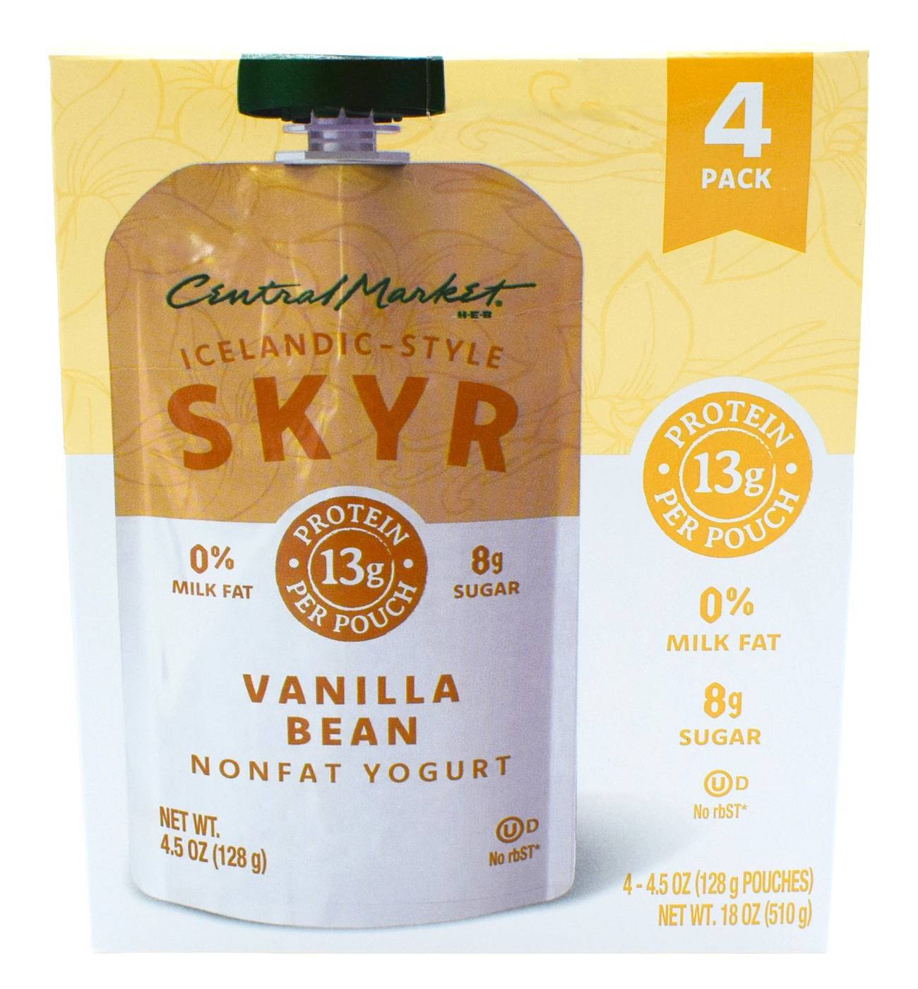 Central Market 13g Protein Skyr Nonfat Yogurt Pouch - Vanilla Bean; image 1 of 4