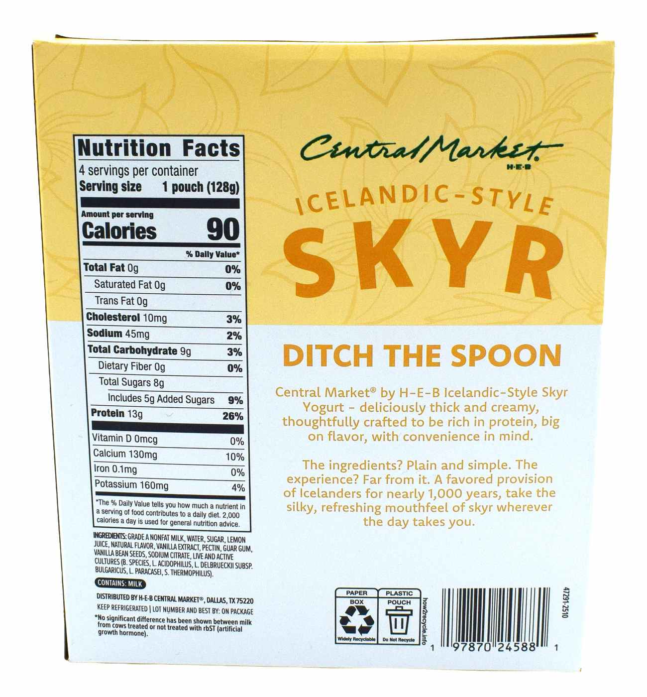 Central Market 13g Protein Skyr Nonfat Yogurt Pouch - Vanilla Bean; image 2 of 4