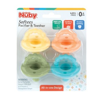 Nuby Softees Pacifier And Teether (0+ Months), 4 ct