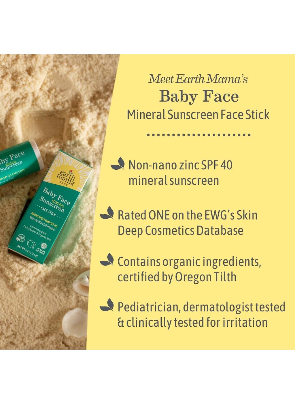 Earth Mama Baby Face Mineral Sunscreen Face Stick - SPF 40; image 3 of 11