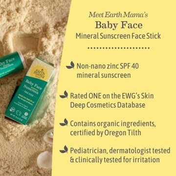 Earth Mama Baby Face Mineral Sunscreen Face Stick - SPF 40