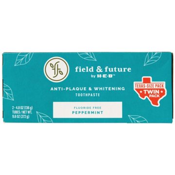 Field & Future by H-E-B Anti-Plaque & Whitening Toothpaste - Peppermint, Texas-Size Twin Pack