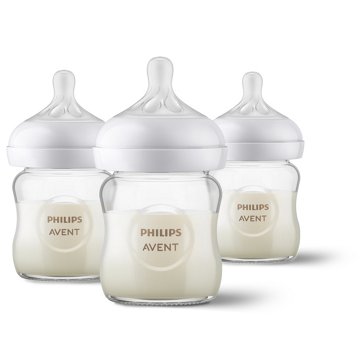 Avent Natural 4 oz Glass Baby Bottles for 0-3 Months, 3 ct
