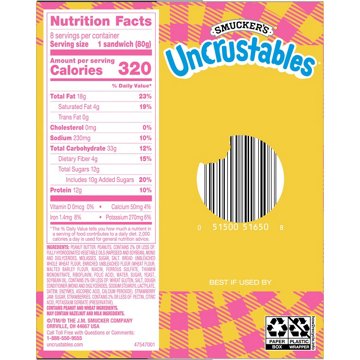 Smucker's Uncrustables 12g Protein Frozen Sandwiches - Bright-Eyed Berry