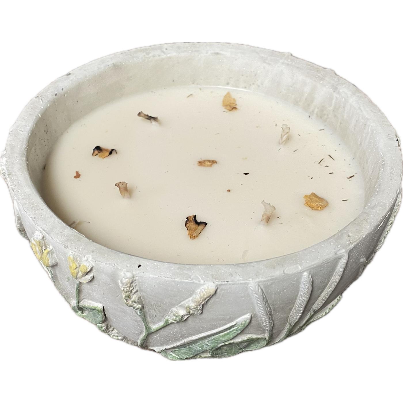 Rustic Swank Morning Dew Scented Cement Flower Bowl Candle - Shop ...