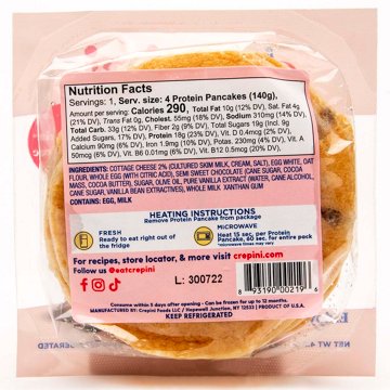 Crepini Ready to Eat 20g Protein Chocolate Chip Pancakes, 4 ct