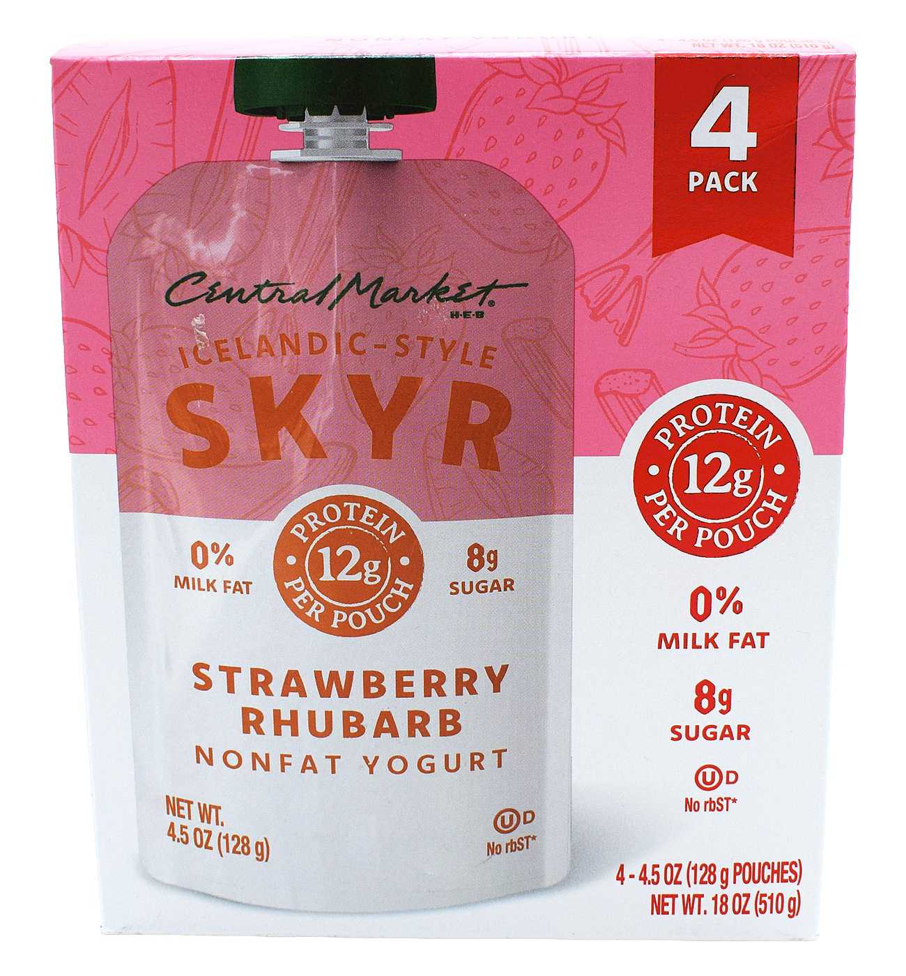 Central Market 12g Protein Skyr Nonfat Yogurt Pouch - Strawberry Rhubarb; image 1 of 4