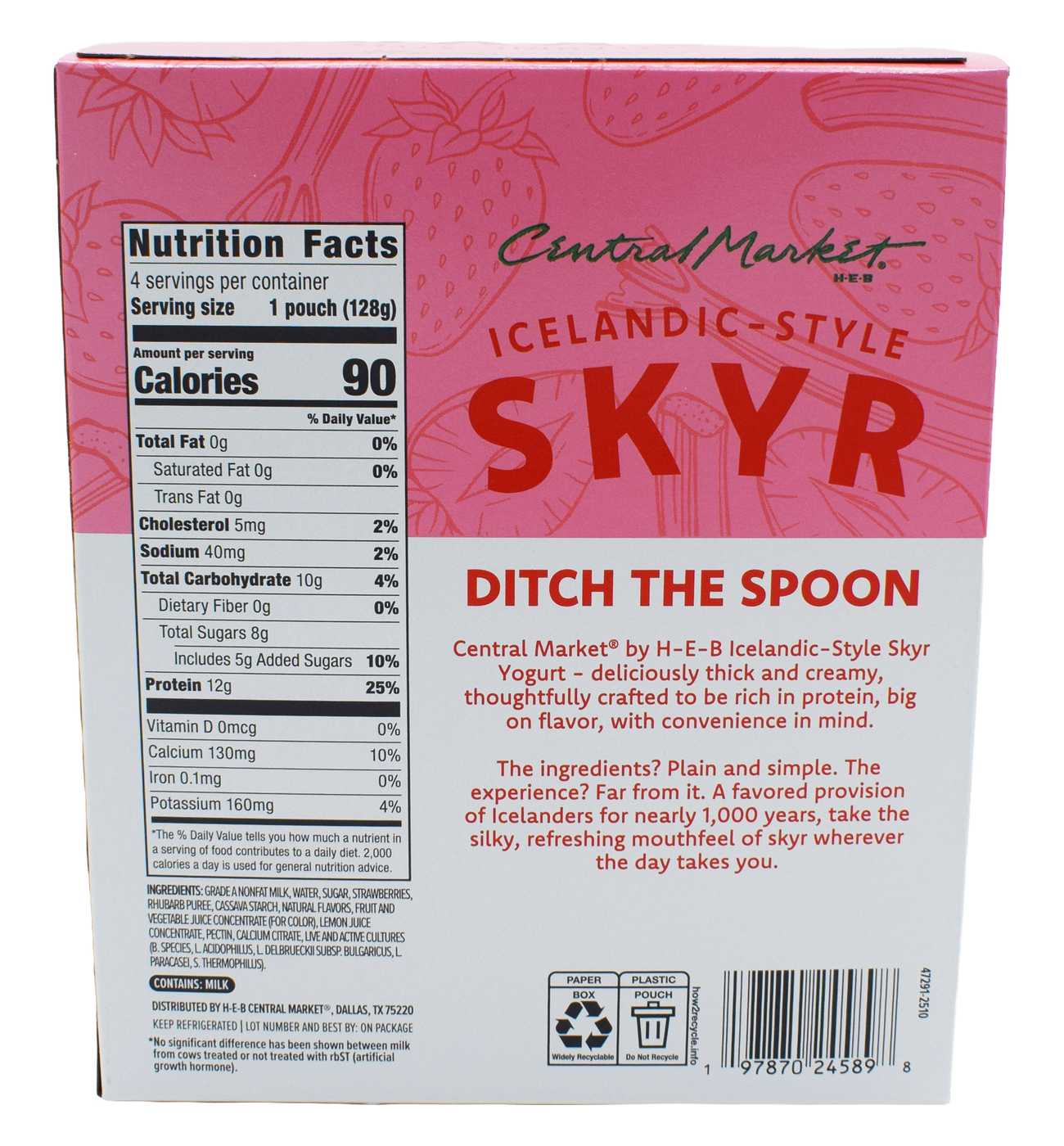 Central Market 12g Protein Skyr Nonfat Yogurt Pouch - Strawberry Rhubarb; image 2 of 4