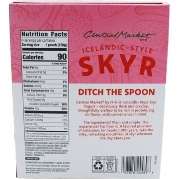 Central Market 12g Protein Skyr Nonfat Yogurt Pouch - Strawberry Rhubarb