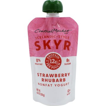Central Market 12g Protein Skyr Nonfat Yogurt Pouch - Strawberry Rhubarb