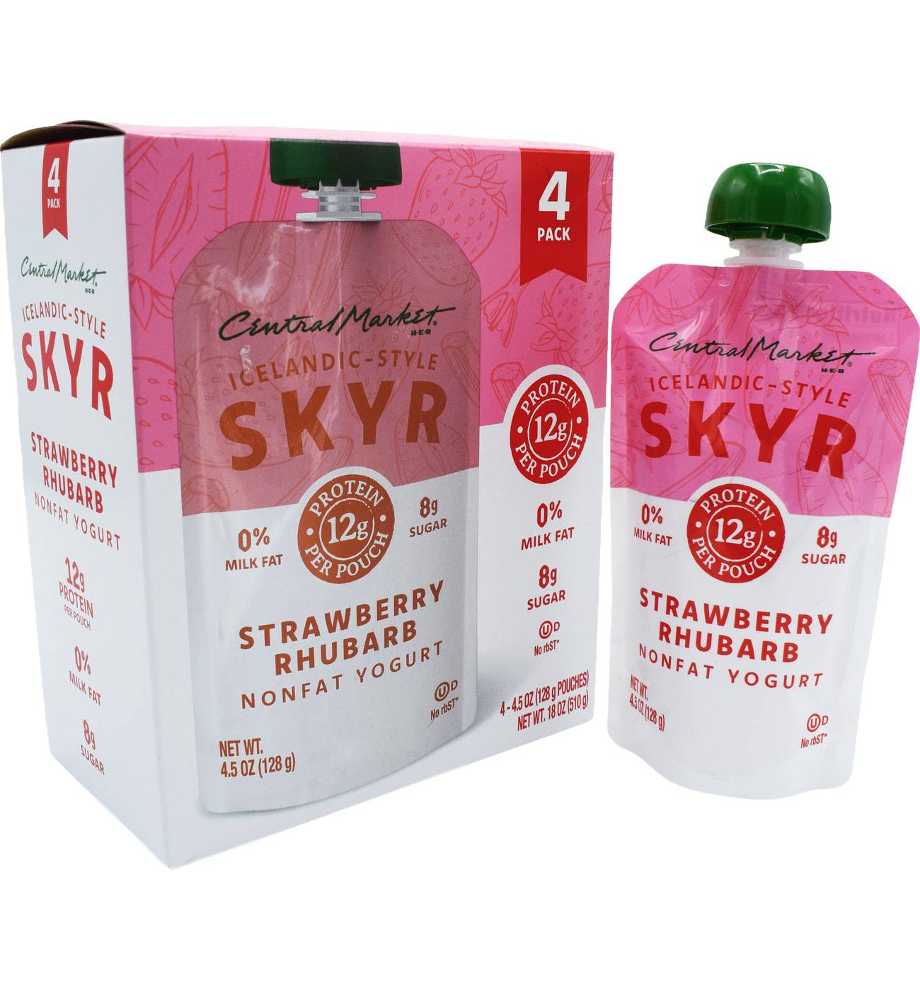 Central Market 12g Protein Skyr Nonfat Yogurt Pouch - Strawberry Rhubarb; image 4 of 4