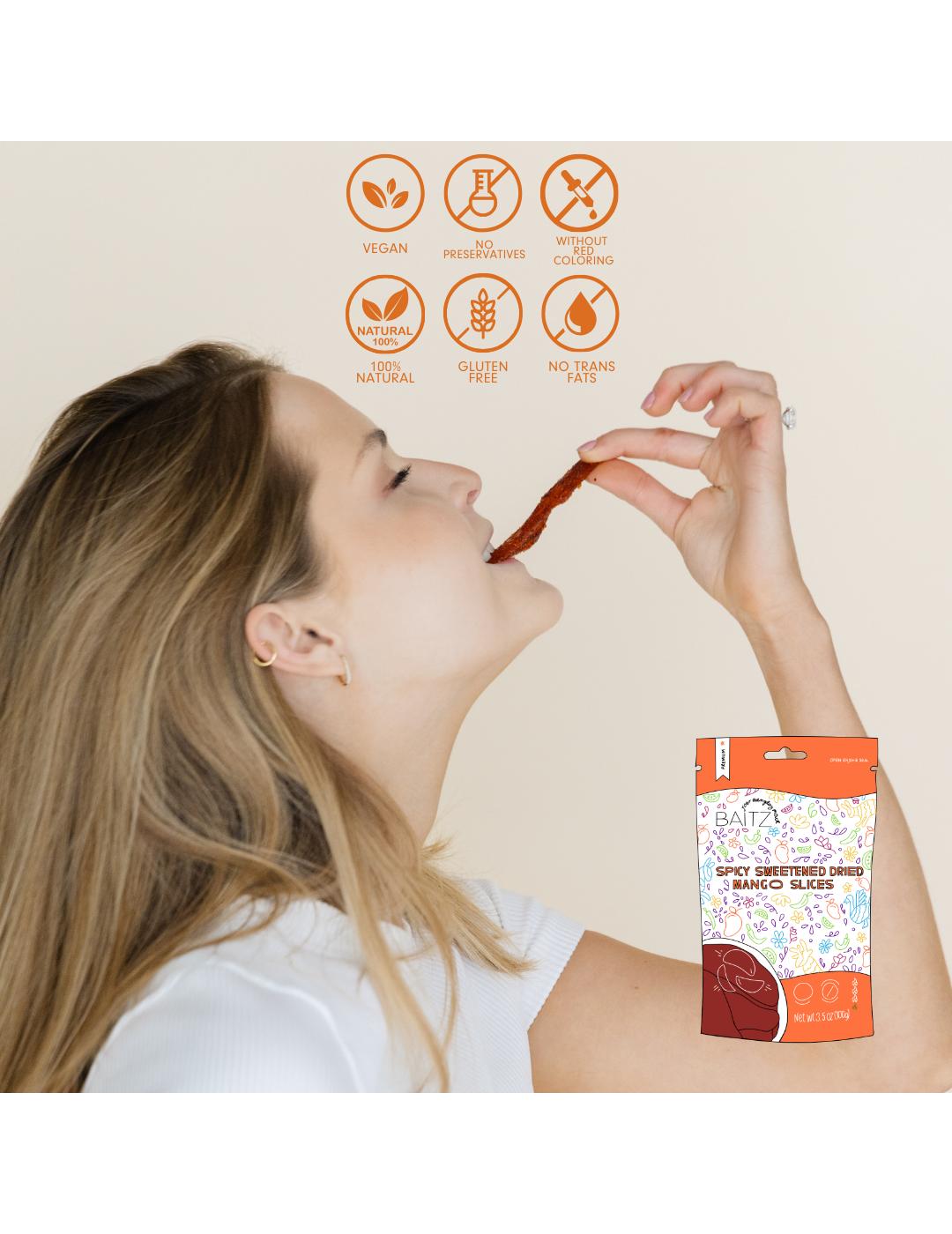 Baitz Spicy Sweetened Dried Mango Slices; image 3 of 8