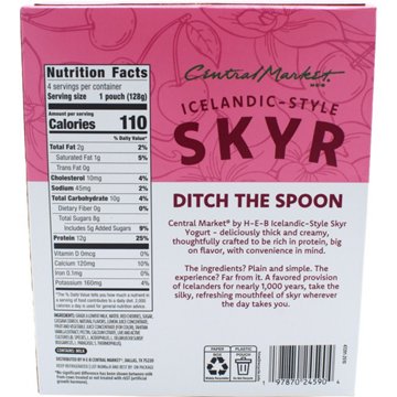 Central Market 12g Protein Skyr Lowfat Yogurt Pouch - Tart Cherry & Tahitian Vanilla