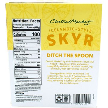 Central Market 12g Protein Skyr Lowfat Yogurt Pouch - Meyer Lemon