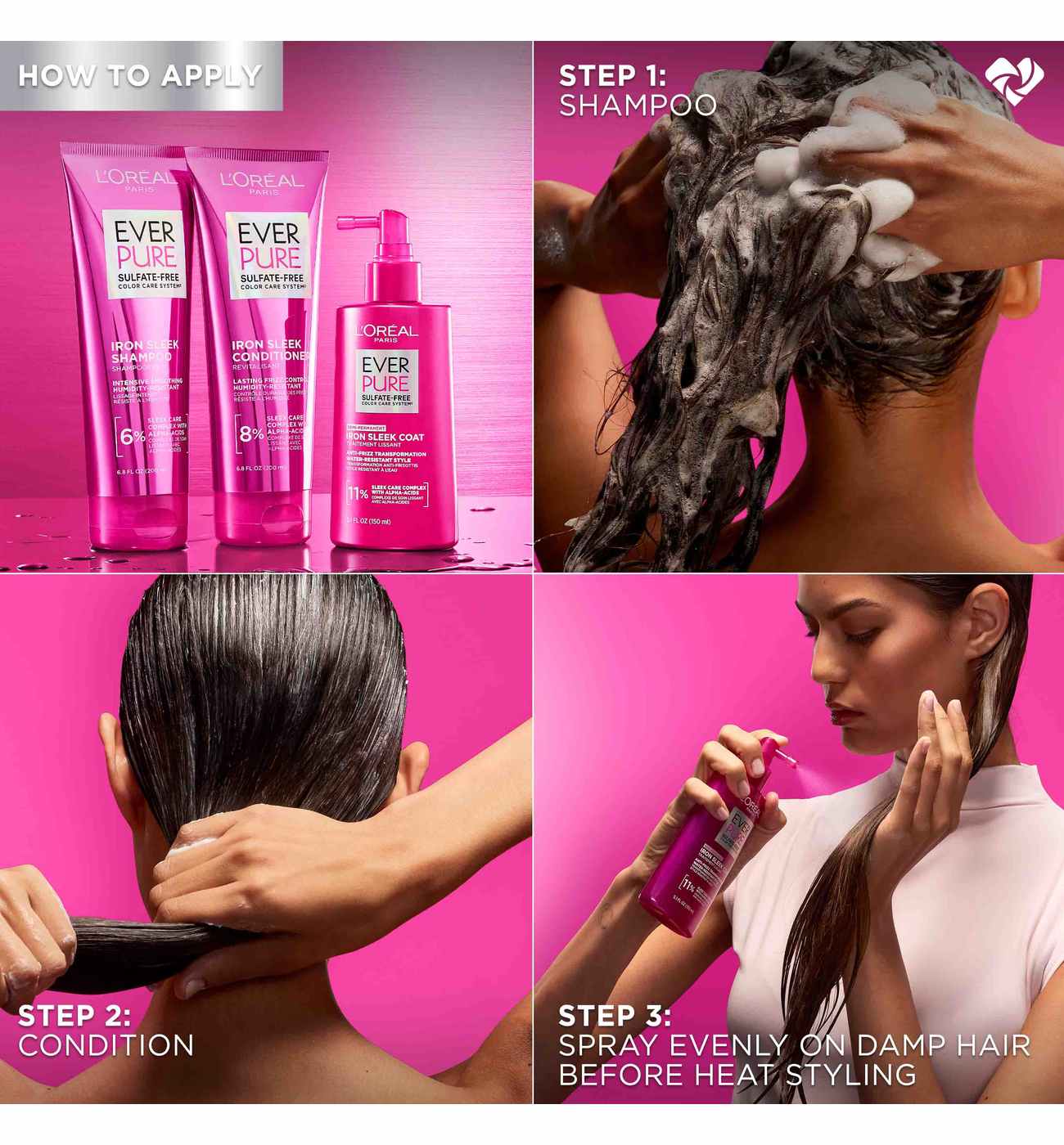 L'Oréal Paris Ever Pure Sulfate Free Color Care Iron Sleek Shampoo; image 2 of 3