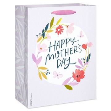 American Greetings Large Mother's Day Gift Bag - Lavender Wreath, 5" x 13" x 10"