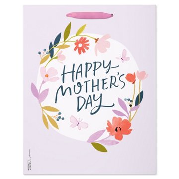 American Greetings Large Mother's Day Gift Bag - Lavender Wreath, 5" x 13" x 10"