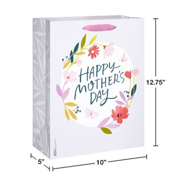 American Greetings Large Mother's Day Gift Bag - Lavender Wreath, 5" x 13" x 10"