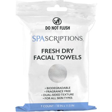SpaScriptions Travel Size Fresh Dry Facial Towels, 7 ct