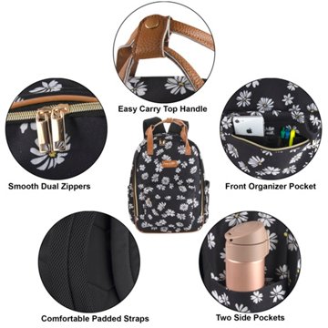 Emma & Chloe Daisy Black Backpack, 17'' x 12'' x 6''