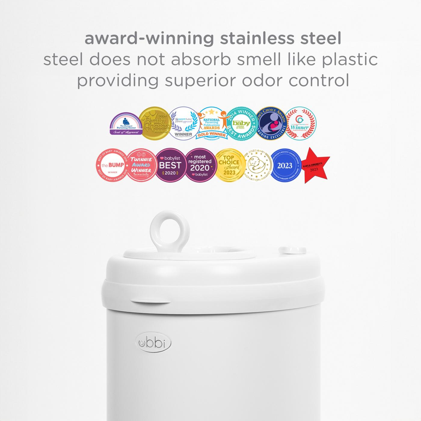 Ubbi Stainless Steel Diaper Pail - White; image 7 of 9