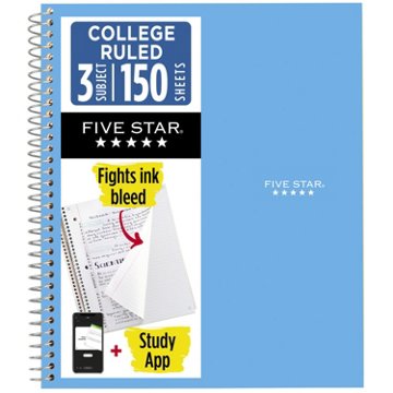 Five Star 3 Subject College Ruled Notebook - Sky Blue