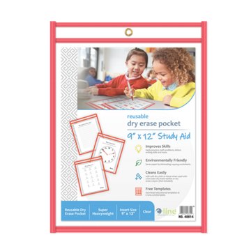 C-Line Reusable Dry Erase Pockets - Red, 9'' x 12''