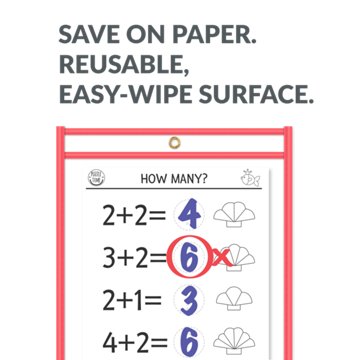 C-Line Reusable Dry Erase Pockets - Red, 9'' x 12''