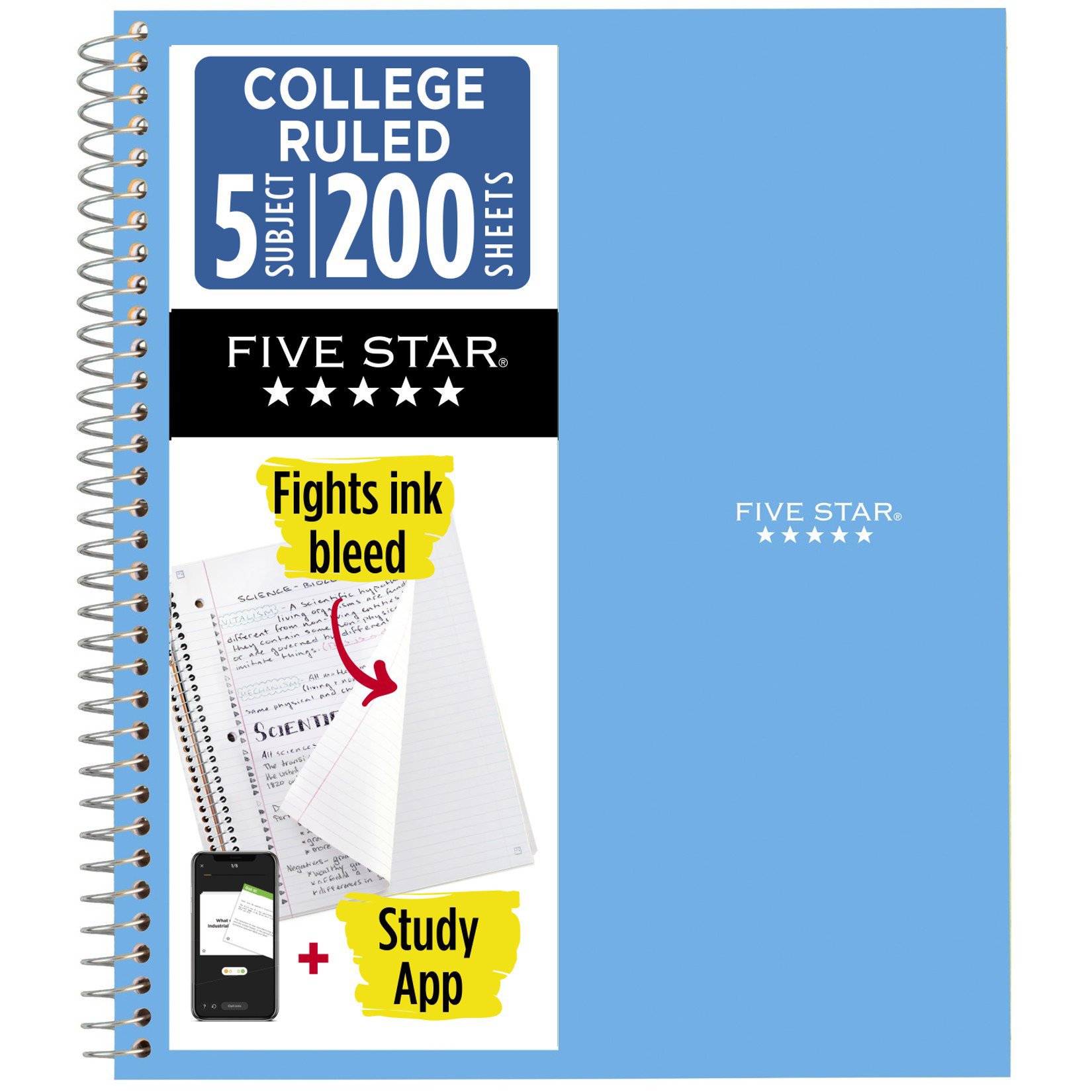 Five Star 5 Subject College Ruled Notebook - Sky Blue - Shop Notebooks ...
