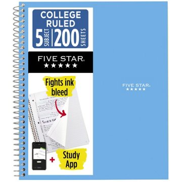 Five Star 5 Subject College Ruled Notebook - Sky Blue