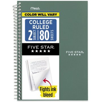 Five Star 2 Subject College Ruled Notebook - Green