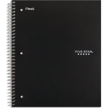 Five Star 5 Subject Wide Ruled Notebook Black