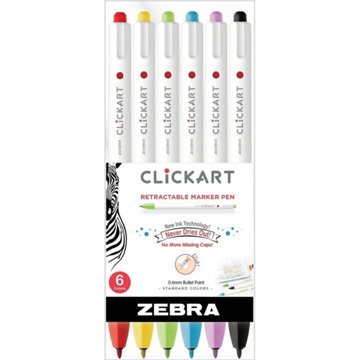 Zebra Clickart Retractable Marker Pens, 6 ct