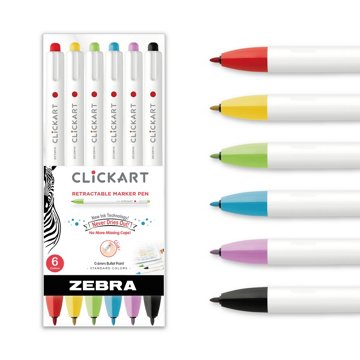 Zebra Clickart Retractable Marker Pens, 6 ct